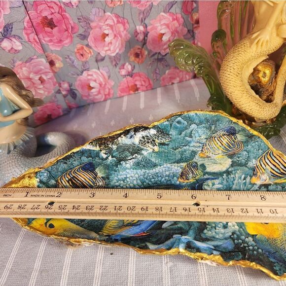 DECOUPAGE OYSTER SHELL DECOUPAGE OYSTER OCEAN SCENE TRINKET DISH - Picture 7 of 12
